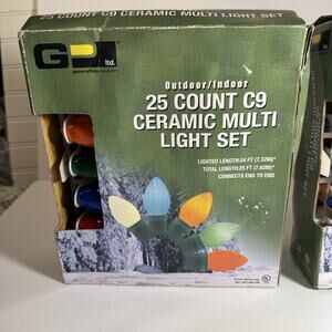Vintage Set of 2 - 25 Count C9 Ceramic Multi Christmas Light Set Indoor/Outdoor